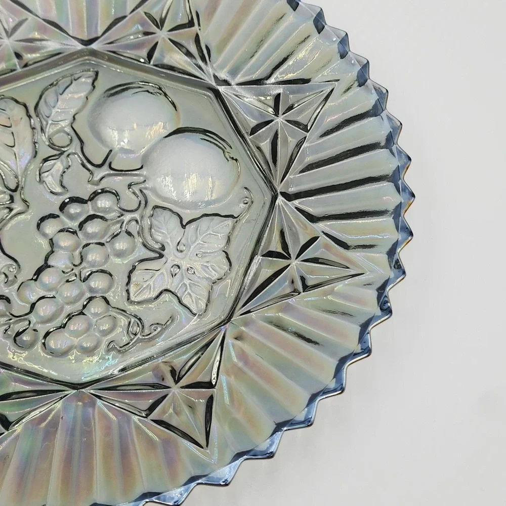Vintage Federal Glass Pioneer Smoke Iridescent Intaglio Fruit Plate 11